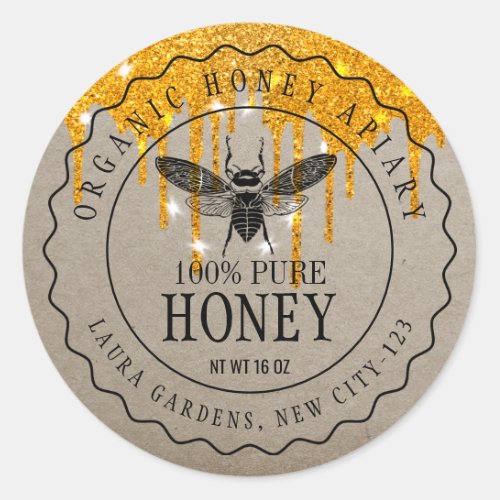 Honey Drips Gold Bee Seller Apiarist  Vintage Classic Round Sticker