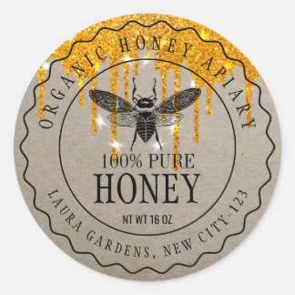 Honey Drips Gold Bee Seller Apiarist  Vintage Classic Round Sticker