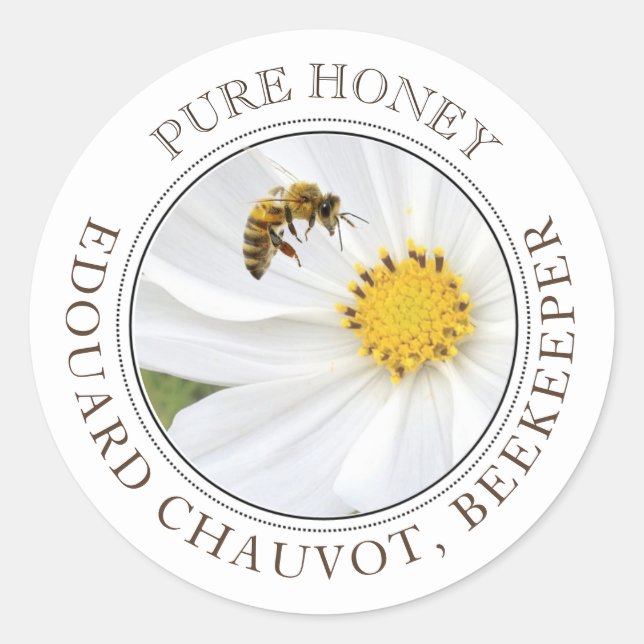 Honey Editable Cosmos Flower Bee Honey Jar Label (Front)