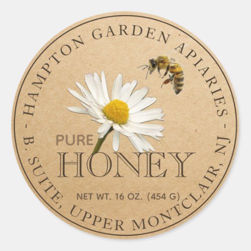 Honey Editable Daisy Flower Bee Honey Jar Label