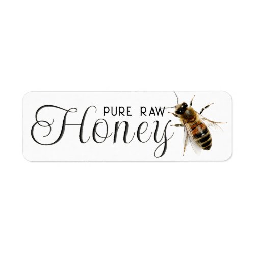 Honey Embossed Black Text Realistic Bee on White Label