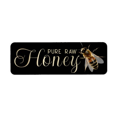 Honey Embossed Gold Text Realistic Bee on Black Label
