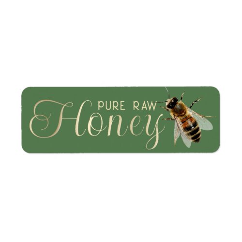Honey Embossed Gold Text Realistic Bee on Green Label
