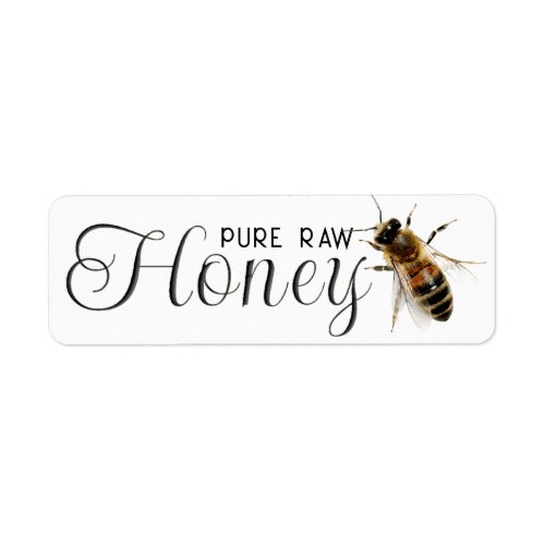 Honey Embossed Text Realistic Bee on White Label