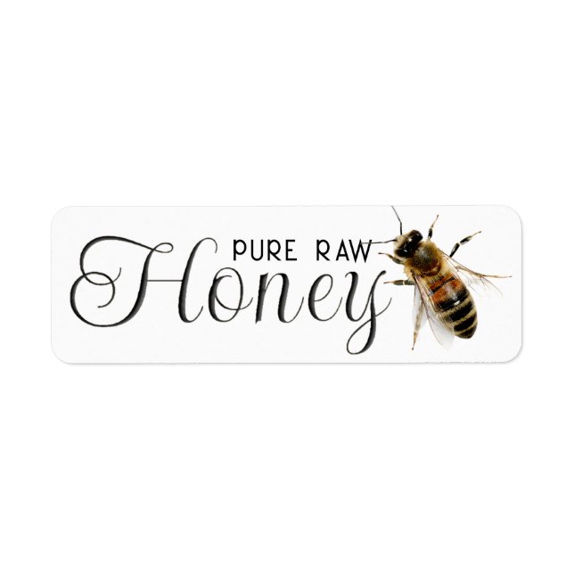 Honey Embossed Text Realistic Bee on White Label (Front)