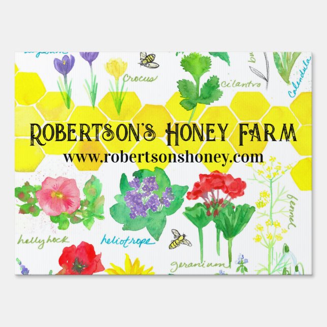 Honey Farm Business Beekeeper Flowers For Bees Sign (Front)