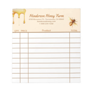 Honey Farm Custom sales receipt Notepad