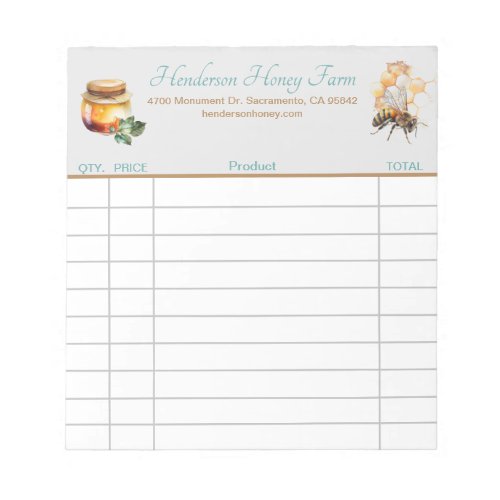 Honey Farm Custom sales receipt   Notepad