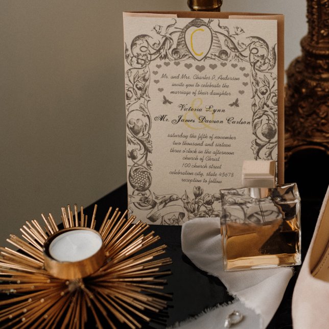 Honey Farm Rustic Barn Bumble Bee Hive Floral  Invitation (Creator Uploaded)