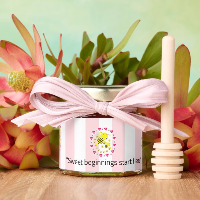 Honey Favor Sweet Beginnings Pink & White Stripe Honey Jar Favors (Insitu (Wedding))