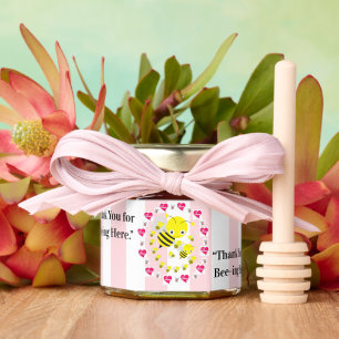 Honey Favor Thank you for beeing here Pink Stripe Honey Jar Favors