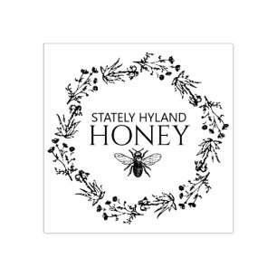 Honey Floral Wreath Hexagon Vintage Bee Stamp