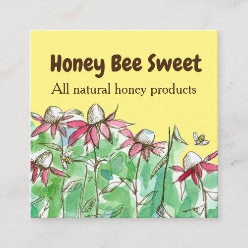 Honey For Sale Bees Pink Coneflower Yellow Square Business Card