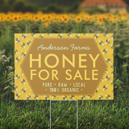Honey For Sale | Honeybees Apiary Beekeeper Farm Sign
