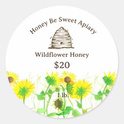 Honey For Sale Label Bee Skep Sunflowers 