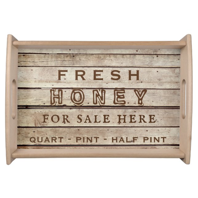 Honey For Sale Rustic Wooden Display Tray (Front)