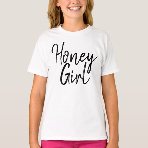 Honey Girl Typography Black  White Girly Kids T_Shirt