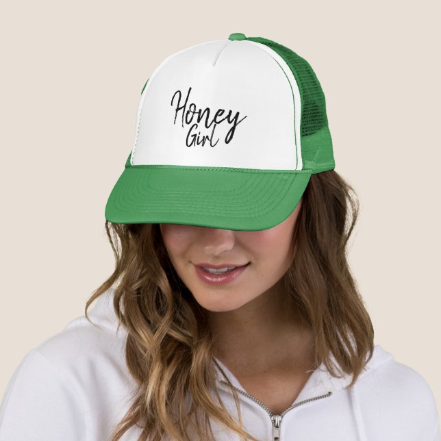 Honey Girl Women’s White & Green Blue Trucker Hat (In Situ)