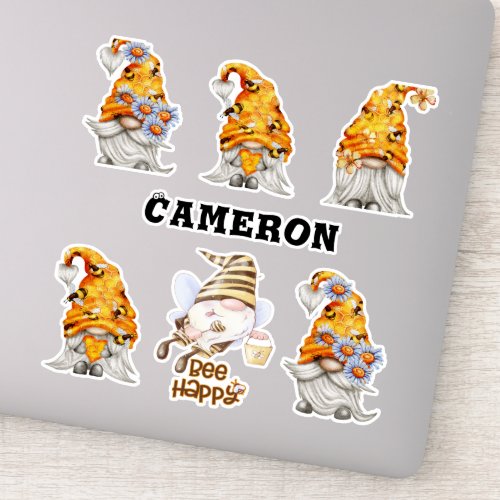 Honey Gnome Collection Bees Floral Add Name 8 Sticker