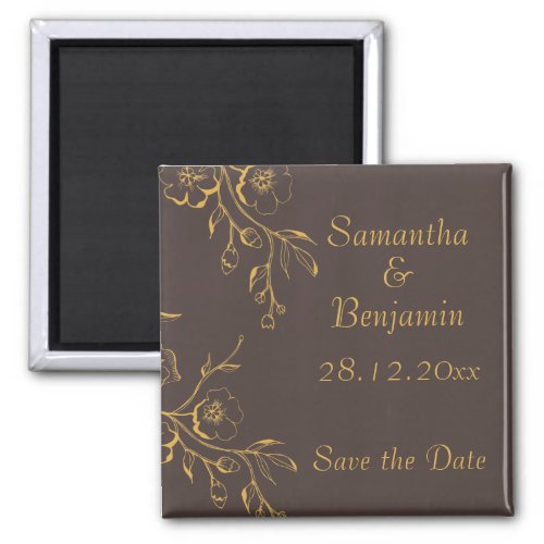 Honey Gold Autumn Floral Wedding Save the Date Magnet