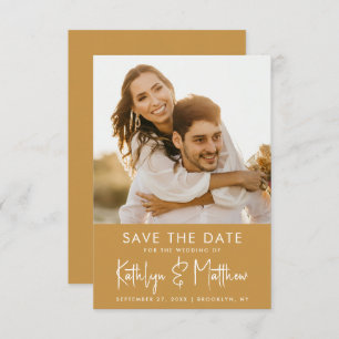 Honey Gold Fun Script Modern Photo Wedding Save The Date