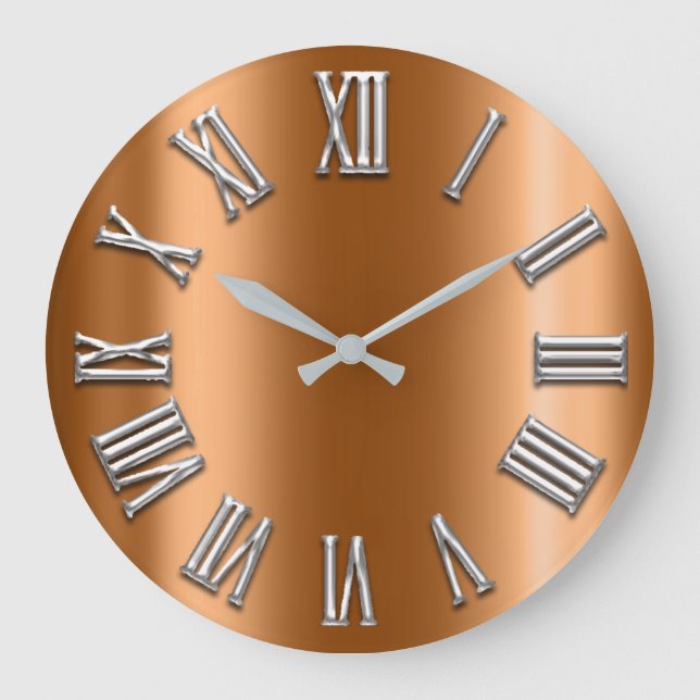 Honey Gold Gray Metallic Grey Silver Roman Number Large Clock (Front)
