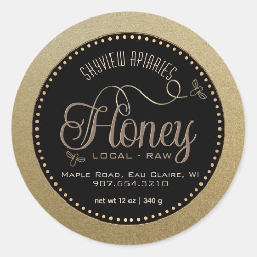 Honey Gold Kraft Grunge Border Black Bees Classic Round Sticker