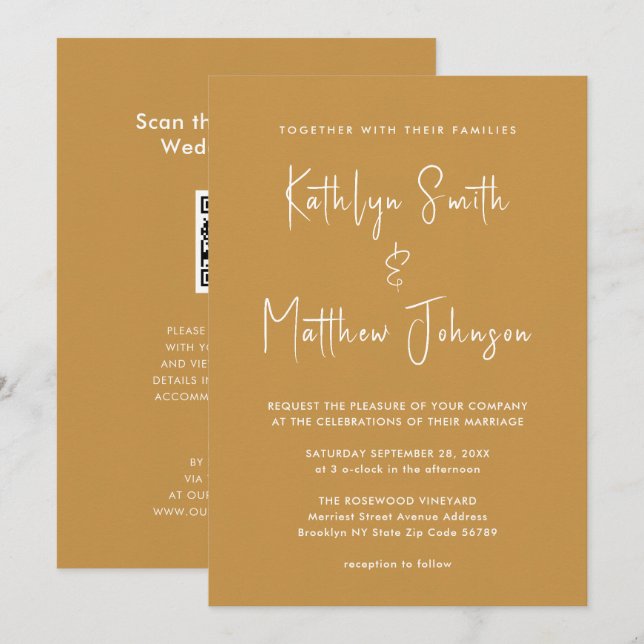Honey Gold QR Code All In One Modern Wedding Invitation (Front/Back)