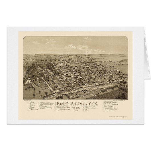 Honey Grove, TX Panoramic Map - 1886 Cards (Front Horizontal)