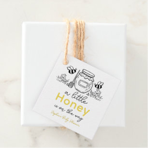 Honey Hand-drawn Jar & Bees White Baby Shower Favor Tags