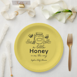 Honey Hand-drawn Jar & Bees Yellow Baby Shower Paper Plates
