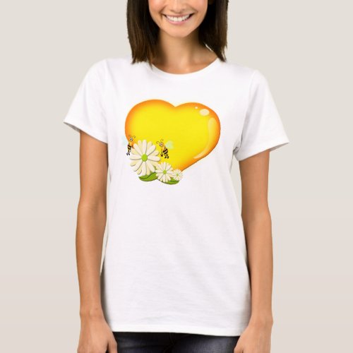 Honey heart Bees and Flowers T_Shirt