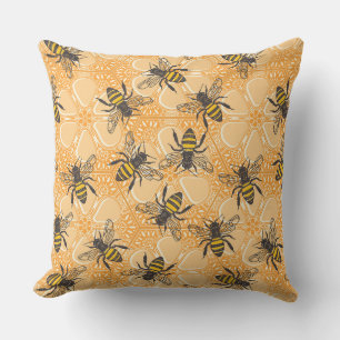 honey hive floral apricot orange throw pillow