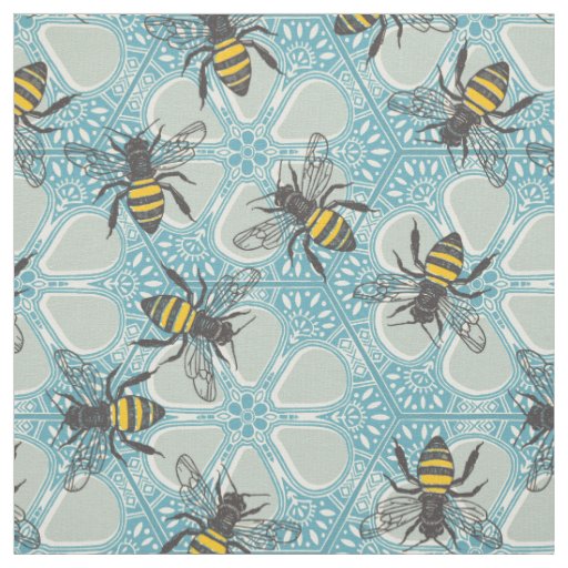 honey hive floral mist blue fabric