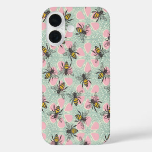 honey hive floral pink aqua iPhone 16 case