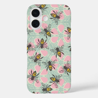 honey hive floral pink aqua iPhone 16 case
