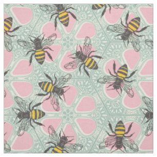 honey hive floral pink aqua fabric