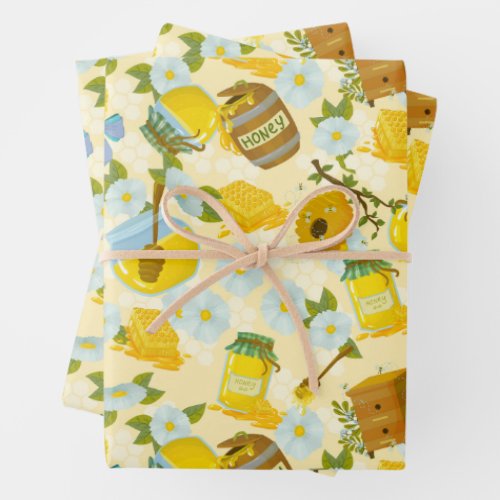 Honey Honey Jars and Flowers  Wrapping Paper Sheets