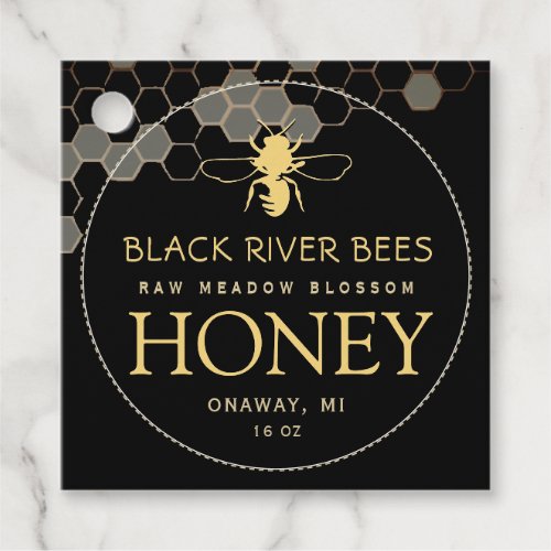 Honey Honeycomb with Bee on Black Favor Tag