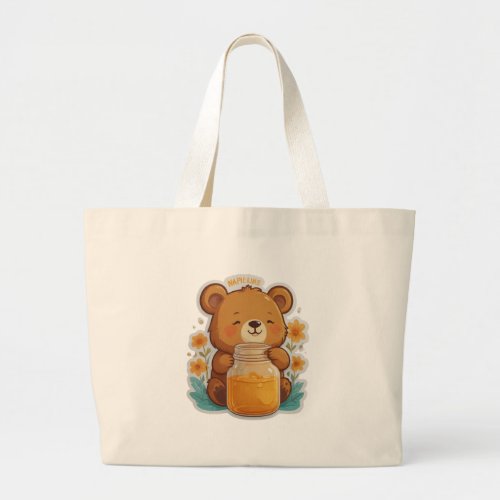 Honey Hug Bear Essentials for a Sweet Life  Large Tote Bag