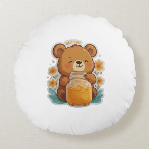 Honey Hug Bear Essentials for a Sweet Life Round Pillow