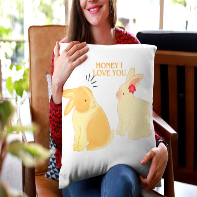 Honey I Love You" Bunny Couple Pillow | Romantic A (Creator Uploaded)