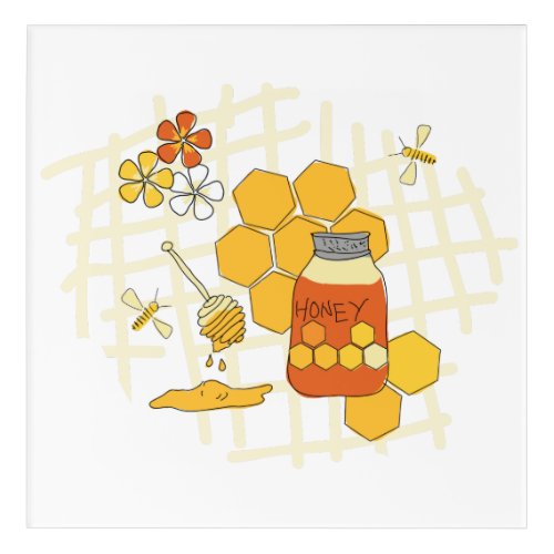 Honey Illustration with Honey bee flowers Acrylic Print