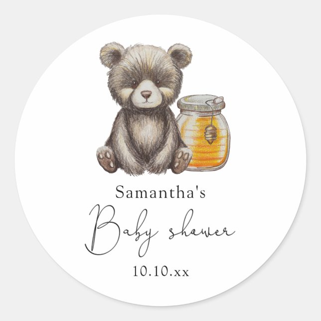 Honey jar and teddy Bear baby shower Classic Round Sticker (Front)
