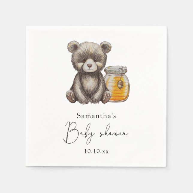 Honey jar and teddy Bear baby shower Napkins (Front)
