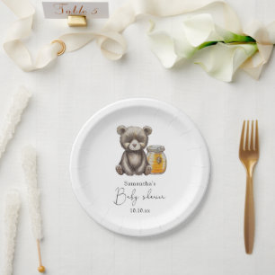 Honey jar and teddy Bear baby shower Paper Plates