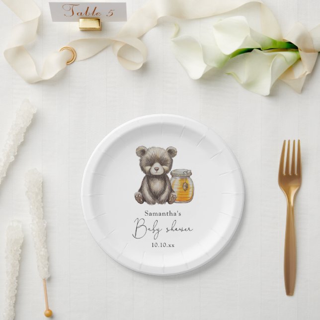 Honey jar and teddy Bear baby shower Paper Plates (Wedding)