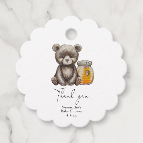 Honey jar and teddy Bear thank you baby shower Favor Tags