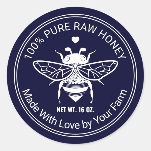 Honey Jar Bee Apiary Beekeeper Farm Navy Blue Classic Round Sticker