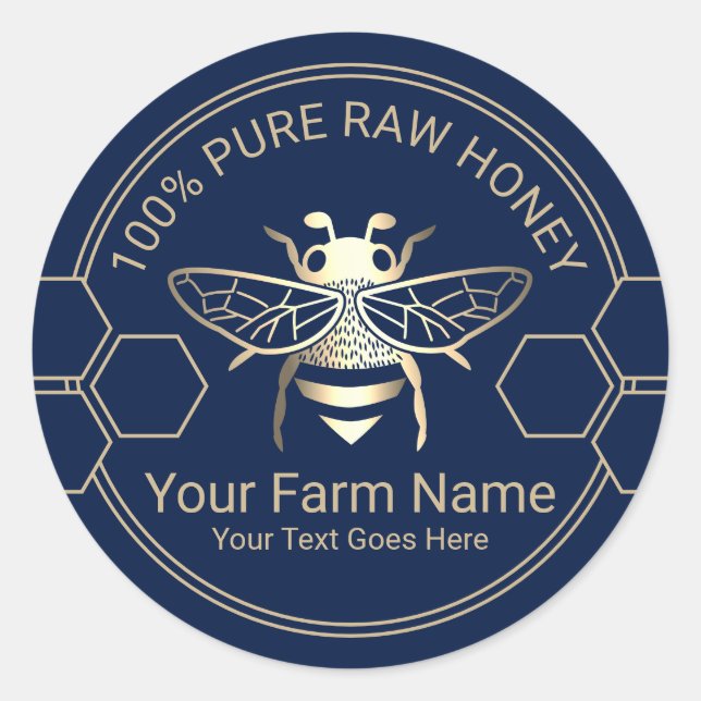 Honey Jar Bee Honey Apiary Beekeeper Navy & Gold Classic Round Sticker (Front)
